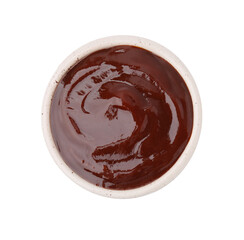 Marinade in bowl isolated on white, top view