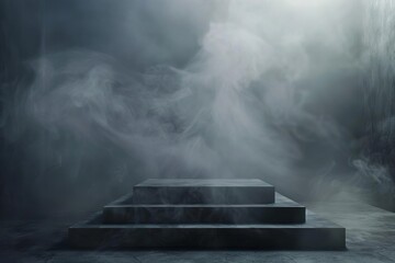 dark mysterious concrete platform with ethereal smoke abstract 3d illustration