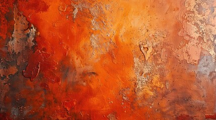 Close up view of abstract acrylic painting on canvas in burnt orange color with a grunge background - obrazy, fototapety, plakaty