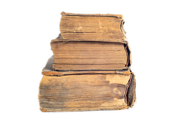 stack of ancient books, on white,