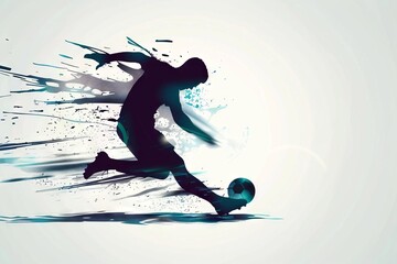 dynamic soccer football player kicking ball silhouette action pose sports banner illustration - obrazy, fototapety, plakaty