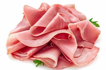 Pork ham slices on white background