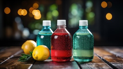 Colorful Bottled Beverages on Wooden Table