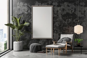 Modern scandinavian interior with poster mockup created with generative ai