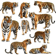Clipart illustration featuring a various of tiger on white background. Suitable for crafting and digital design projects.[A-0002]