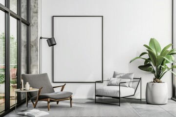 Modern scandinavian interior with poster mockup created with generative ai - obrazy, fototapety, plakaty