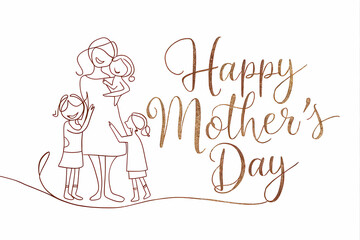 Happy Mother day card Continuous one line drawing