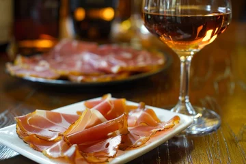 Fotobehang Serving of sherry with ham and parma © The Big L