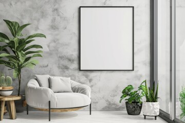 Modern scandinavian interior with poster mockup created with generative ai