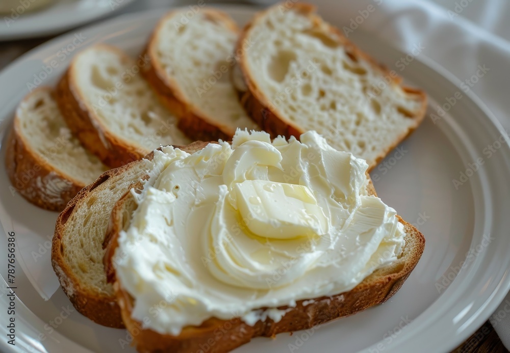 Sticker Sliced bread with cream cheese and butter in the morning