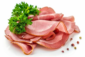 Sliced ham on white background