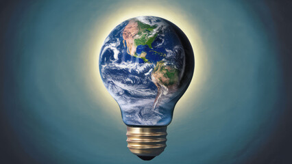 Global Enlightenment: Earth Planet as a Light Bulb, Copy-Space