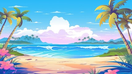Fototapeta na wymiar Idyllic Tropical Beach Escape Illustration