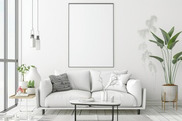 Modern scandinavian interior with poster mockup created with generative ai