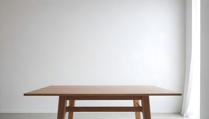 Minimal empty wooden table with sunlight	