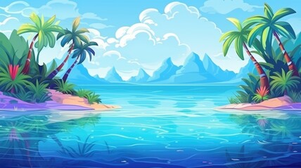 Fototapeta na wymiar Enchanted Floating Island and Coral Reef Seascape Illustration