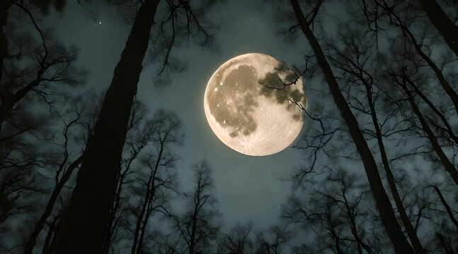 full moon in dark woods at night fantasy forest panorama