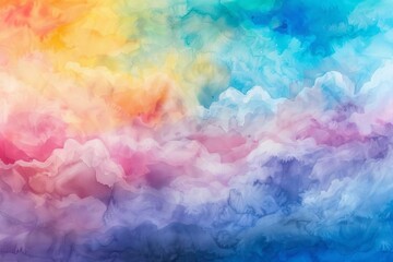 ethereal watercolor background with dreamy pastel clouds and vibrant rainbow hues abstract painting - obrazy, fototapety, plakaty