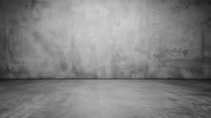 A large empty room with a grey wall. The room is empty and has no furniture. The wall is made of concrete and has a rough texture