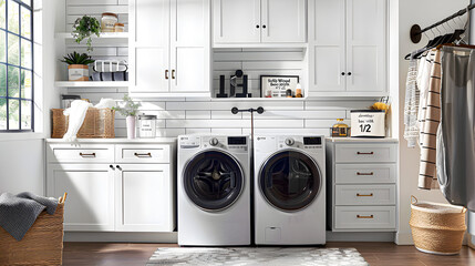 Sunlit Laundry Haven: Warm Glow in Laundry Room