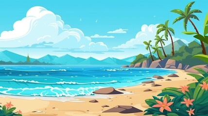 Fototapeta na wymiar Idyllic Tropical Islands with Pristine White Beaches Illustration