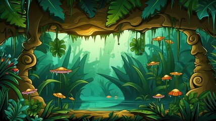 Enchanted Forest Oasis, Magical Nature Illustration