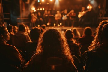 Audience at concert watches performance in theater