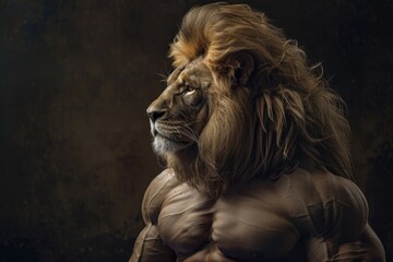 Artistic depiction of a man with a lion's head, implying strength and power.