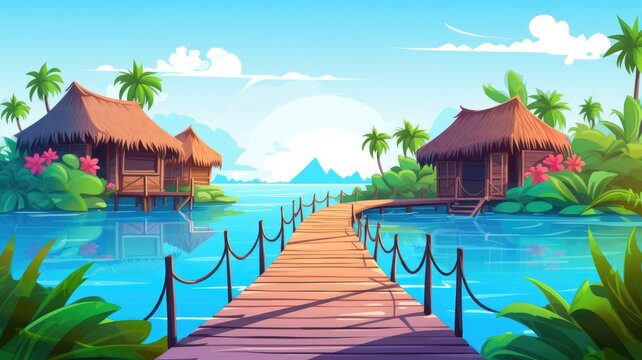Tropical Paradise Retreat, Idyllic Beachside Illustration