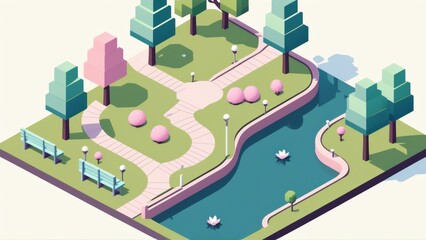 Fototapeta premium 3d isometric city park. Vector illustration. City park.
