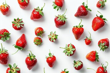 fresh ripe strawberries on white background healthy summer fruit top view