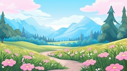 Enchanting Mountain Pathway in Blossoming Valley