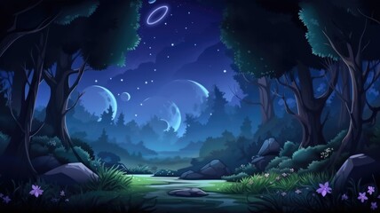 Obraz na płótnie Canvas Enchanted Moonlit Forest Entrance Illustration