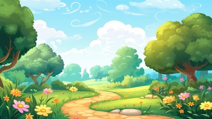 Enchanted Forest Pathway Cartoon Illustration