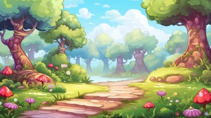 Enchanted Forest Pathway Cartoon Illustration