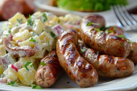 bratwurst with potato salad