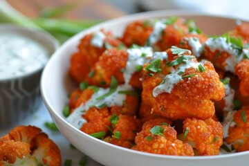 Buffalo cauliflower with spicy breading and blue cheese sauce