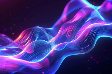 futuristic holographic neon fluid waves on dark background abstract digital art