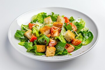 Caesar salad on white plate with no other items