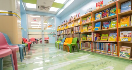 Hospital reading corner in the pediatric ward with children's books
