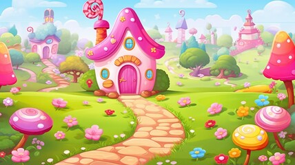 Obraz na płótnie Canvas Enchanted Candyland, Whimsical Fantasy Landscape