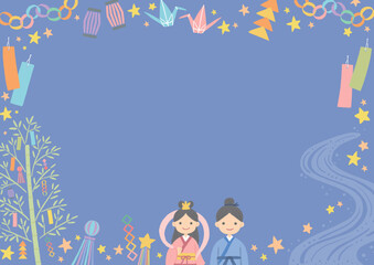 七夕の織姫と彦星のイラスト　背景素材