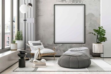 Modern scandinavian interior with poster mockup created with generative ai
