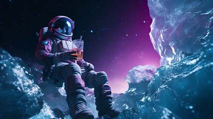 Astronaut on a moon exploring a planet space background