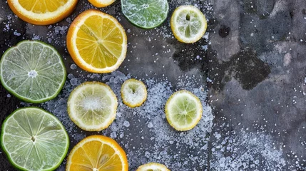  Sugared lime and lemon slices arranged on the ground © 2rogan