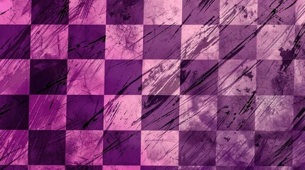 Hand Drawn Background with Purple Checkered Pattern