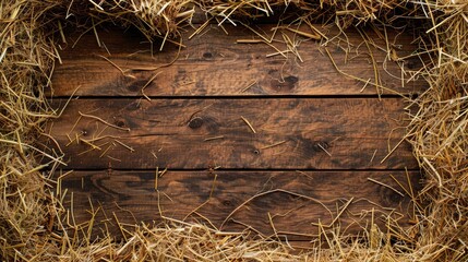 Top view of a hay frame on a wooden background with room for text