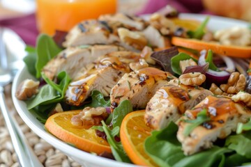 Chicken salad with walnuts and orange vinaigrette dressing