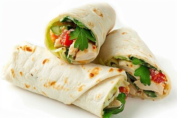 Chicken salad wrap with clipping path on white background