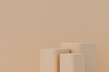 Abstract realistic beige round corner cube podium pedestal background natural lighting wall scene. Minimal mockup product display presentation, Stage for showcase. Platforms geometric design.3d render